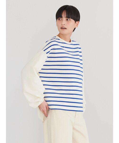 AMERICAN HOLIC(アメリカンホリック)の「袖ボリューム異素材ボーダーポンチプルオーバー(Tシャツ/カットソー・レディース・アイボリー/ブルー/イエロー/サックスブルー・M/L)」の19枚目の写真