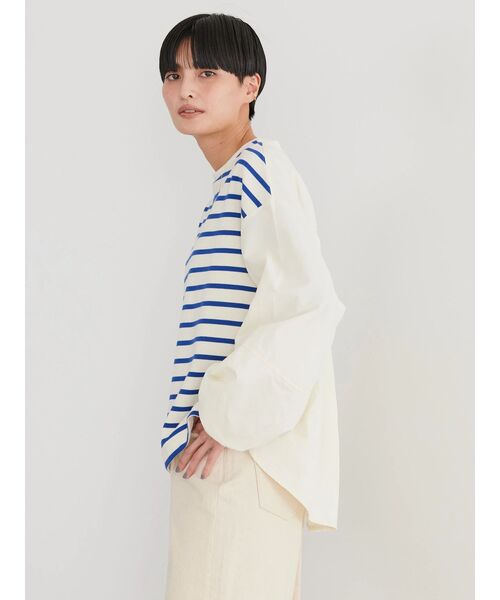 AMERICAN HOLIC(アメリカンホリック)の「袖ボリューム異素材ボーダーポンチプルオーバー(Tシャツ/カットソー・レディース・アイボリー/ブルー/イエロー/サックスブルー・M/L)」の21枚目の写真