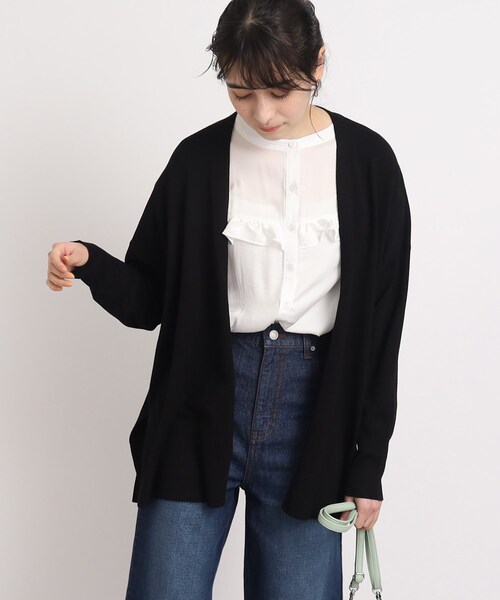 DRESKIP(ドレスキップ)の「◆【サイドスリットで大人の抜け感】レーヨン ニットカーディガン(カーディガン/ボレロ・レディース・ナチュラル/ブラック/黄緑系/ライトグレー・00)」の1枚目の写真