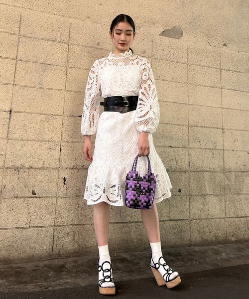 Narcissus(ナルシス)の「【Narcissus】レースメッシュワンピース(ワンピース・レディース・ホワイト/ライム・FREE)」の2枚目の写真