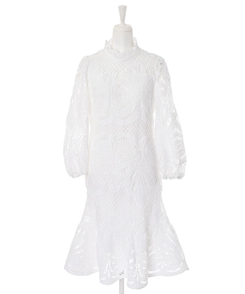 Narcissus(ナルシス)の「【Narcissus】レースメッシュワンピース(ワンピース・レディース・ホワイト/ライム・FREE)」の4枚目の写真