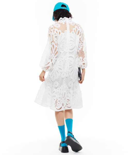 Narcissus(ナルシス)の「【Narcissus】レースメッシュワンピース(ワンピース・レディース・ホワイト/ライム・FREE)」の3枚目の写真