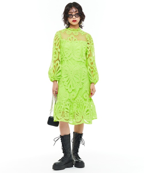 Narcissus(ナルシス)の「【Narcissus】レースメッシュワンピース(ワンピース・レディース・ホワイト/ライム・FREE)」の16枚目の写真