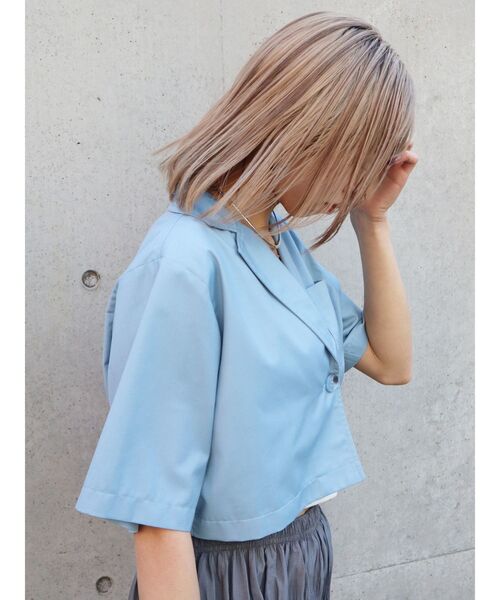 EMODA（エモダ）の「オープンカラーポケットシャツ（シャツ/ブラウス・レディース・ブルー/ブラック/ホワイト・FREE）」の6枚目の写真