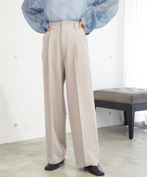 tiptop(ティップトップ)の「【3サイズ展開/web限定アイテム】センタープレスワイドパンツ(スラックス・レディース・ブラック/グレー/チャコールグレー/ライトベージュ/A/B・M/S/L)」の14枚目の写真