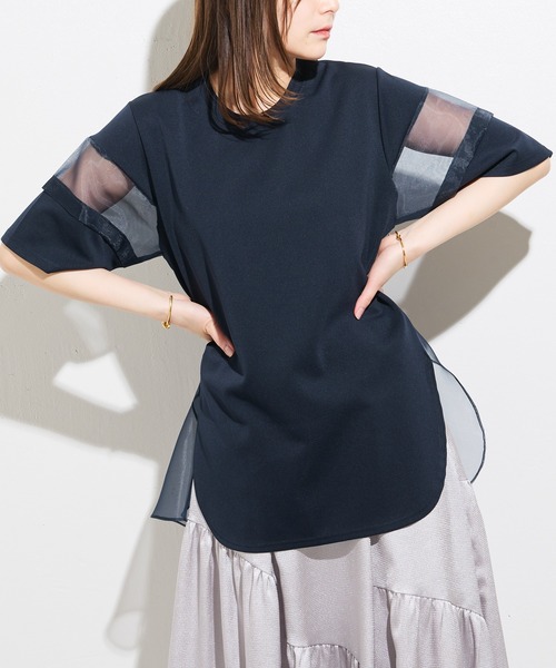 美品 Lui's ルイス オーガンジードッキングシアースリーブトップス Lui's（ルイス）の「オーガンジードッキングシアースリーブ