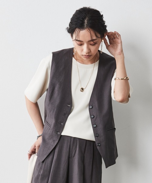 CHIC STYLE（シックスタイル）の「＜大きいサイズ＞レーヨン麻ベスト シックスタイル（ベスト・レディース・チャコール/ベージュ・4L/LL/3L/L/5L）」の2枚目の写真