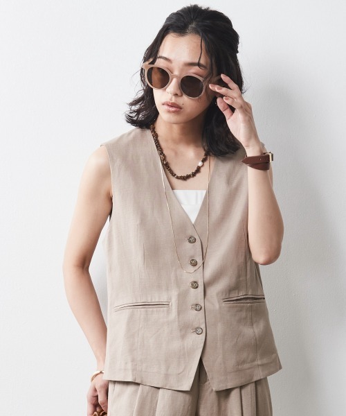 CHIC STYLE（シックスタイル）の「＜大きいサイズ＞レーヨン麻ベスト シックスタイル（ベスト・レディース・チャコール/ベージュ・4L/LL/3L/L/5L）」の7枚目の写真