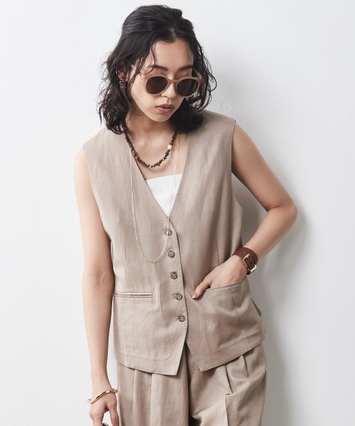 CHIC STYLE（シックスタイル）の「＜大きいサイズ＞レーヨン麻ベスト シックスタイル（ベスト・レディース・チャコール/ベージュ・4L/LL/3L/L/5L）」の8枚目の写真