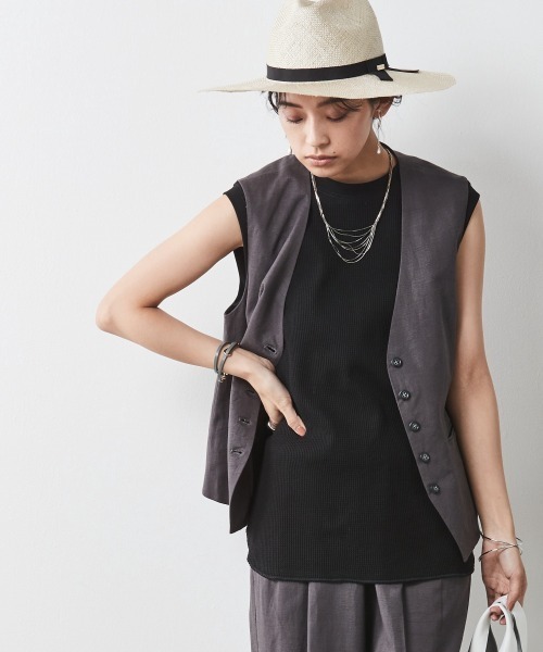 CHIC STYLE（シックスタイル）の「＜大きいサイズ＞レーヨン麻ベスト シックスタイル（ベスト・レディース・チャコール/ベージュ・4L/LL/3L/L/5L）」の21枚目の写真