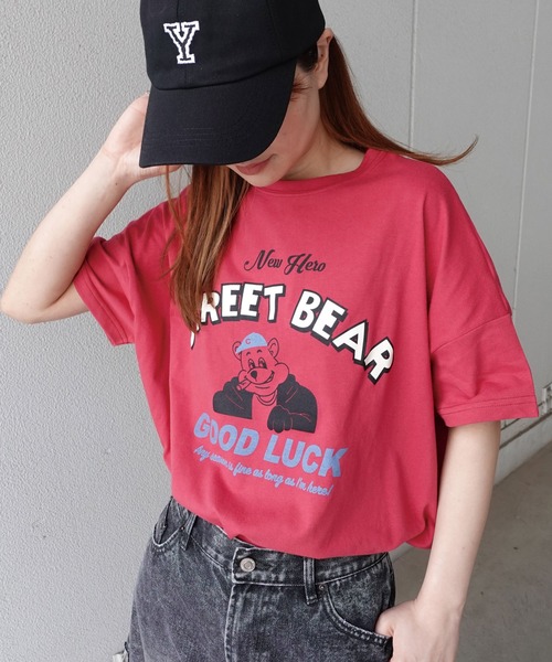 CORNERS（コーナーズ）の「STREET BEARプリントTシャツ（Tシャツ/カットソー・レディース・スミクロ/イエロー/ミント/レッド/サックスブルー/オフホワイト・FREE）」の6枚目の写真