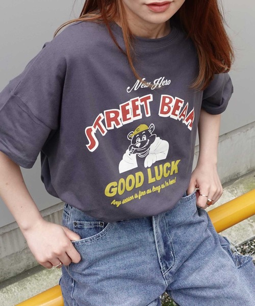 CORNERS（コーナーズ）の「STREET BEARプリントTシャツ（Tシャツ/カットソー・レディース・スミクロ/イエロー/ミント/レッド/サックスブルー/オフホワイト・FREE）」の2枚目の写真