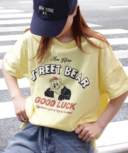 CORNERS（コーナーズ）の「STREET BEARプリントTシャツ（Tシャツ/カットソー・レディース・スミクロ/イエロー/ミント/レッド/サックスブルー/オフホワイト・FREE）」の5枚目の写真