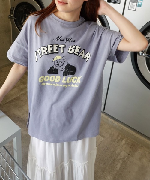 CORNERS（コーナーズ）の「STREET BEARプリントTシャツ（Tシャツ/カットソー・レディース・スミクロ/イエロー/ミント/レッド/サックスブルー/オフホワイト・FREE）」の18枚目の写真