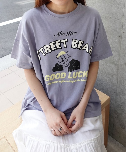 CORNERS（コーナーズ）の「STREET BEARプリントTシャツ（Tシャツ/カットソー・レディース・スミクロ/イエロー/ミント/レッド/サックスブルー/オフホワイト・FREE）」の8枚目の写真