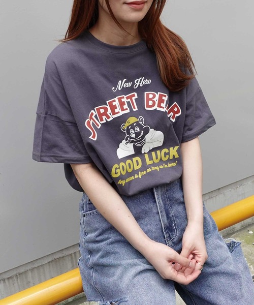 CORNERS（コーナーズ）の「STREET BEARプリントTシャツ（Tシャツ/カットソー・レディース・スミクロ/イエロー/ミント/レッド/サックスブルー/オフホワイト・FREE）」の10枚目の写真