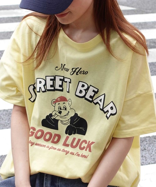 CORNERS（コーナーズ）の「STREET BEARプリントTシャツ（Tシャツ/カットソー・レディース・スミクロ/イエロー/ミント/レッド/サックスブルー/オフホワイト・FREE）」の17枚目の写真
