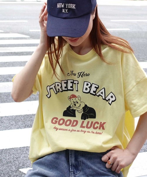 CORNERS（コーナーズ）の「STREET BEARプリントTシャツ（Tシャツ/カットソー・レディース・スミクロ/イエロー/ミント/レッド/サックスブルー/オフホワイト・FREE）」の15枚目の写真