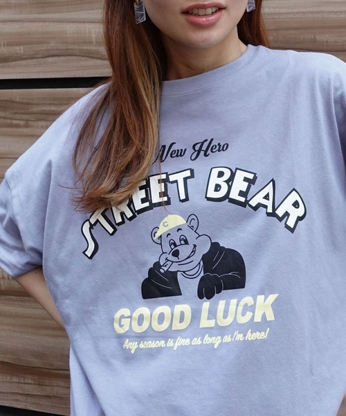 CORNERS（コーナーズ）の「STREET BEARプリントTシャツ（Tシャツ/カットソー・レディース・スミクロ/イエロー/ミント/レッド/サックスブルー/オフホワイト・FREE）」の19枚目の写真
