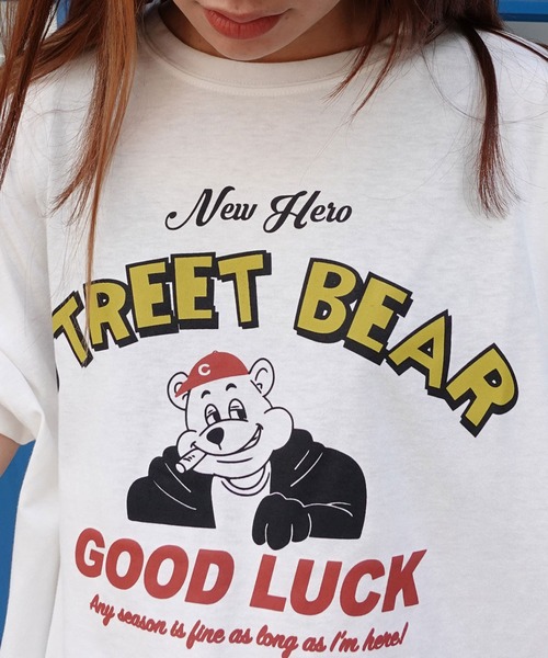 CORNERS（コーナーズ）の「STREET BEARプリントTシャツ（Tシャツ/カットソー・レディース・スミクロ/イエロー/ミント/レッド/サックスブルー/オフホワイト・FREE）」の20枚目の写真