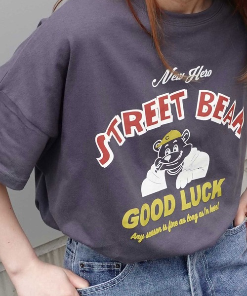 CORNERS（コーナーズ）の「STREET BEARプリントTシャツ（Tシャツ/カットソー・レディース・スミクロ/イエロー/ミント/レッド/サックスブルー/オフホワイト・FREE）」の21枚目の写真