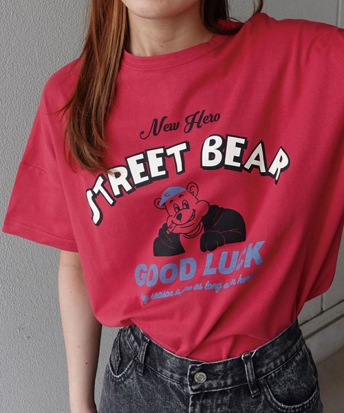 CORNERS（コーナーズ）の「STREET BEARプリントTシャツ（Tシャツ/カットソー・レディース・スミクロ/イエロー/ミント/レッド/サックスブルー/オフホワイト・FREE）」の22枚目の写真