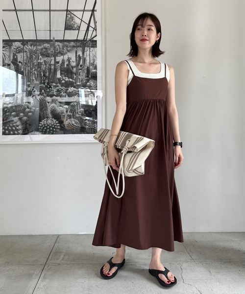 Doux archives（ドゥアルシーヴ）の「ナイロンギャザーフレアキャミワンピース（ワンピース・レディース・ブラック/ブラウン/ベージュ・FREE）」の13枚目の写真