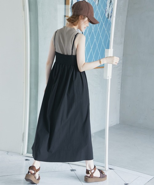 Doux archives（ドゥアルシーヴ）の「ナイロンギャザーフレアキャミワンピース（ワンピース・レディース・ブラック/ブラウン/ベージュ・FREE）」の8枚目の写真