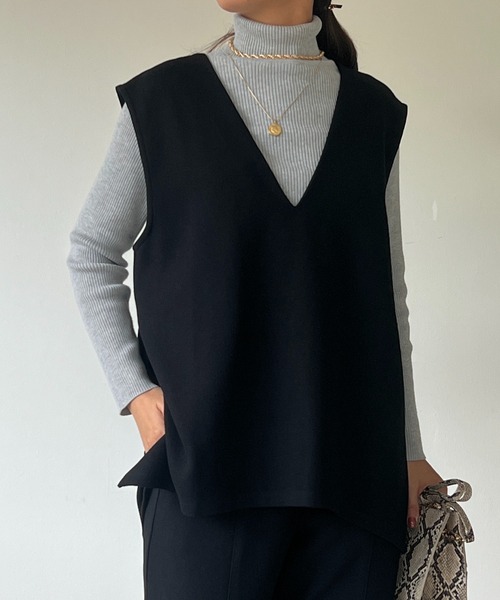 un dix cors（アンディコール）の「ドビー織裏毛ベスト（ベスト・レディース・モカ/ブラック/ベージュ・FREE）」の2枚目の写真