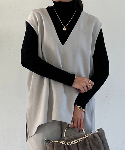 un dix cors（アンディコール）の「ドビー織裏毛ベスト（ベスト・レディース・モカ/ブラック/ベージュ・FREE）」の4枚目の写真