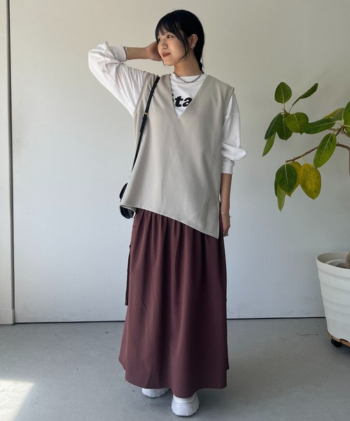 un dix cors（アンディコール）の「ドビー織裏毛ベスト（ベスト・レディース・モカ/ブラック/ベージュ・FREE）」の5枚目の写真