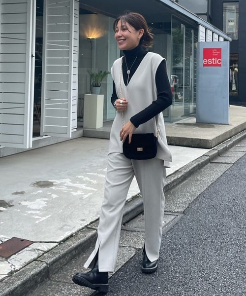 un dix cors（アンディコール）の「ドビー織裏毛ベスト（ベスト・レディース・モカ/ブラック/ベージュ・FREE）」の6枚目の写真