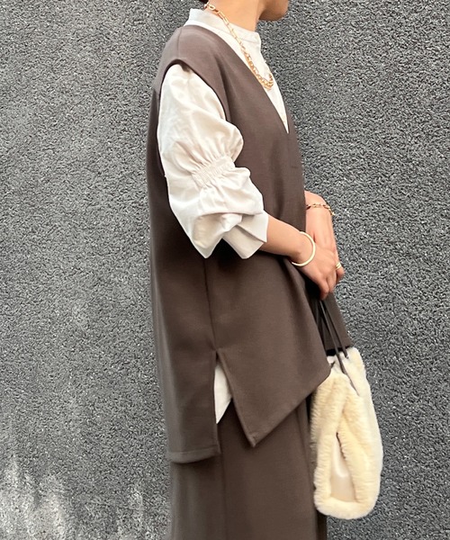 un dix cors（アンディコール）の「ドビー織裏毛ベスト（ベスト・レディース・モカ/ブラック/ベージュ・FREE）」の12枚目の写真