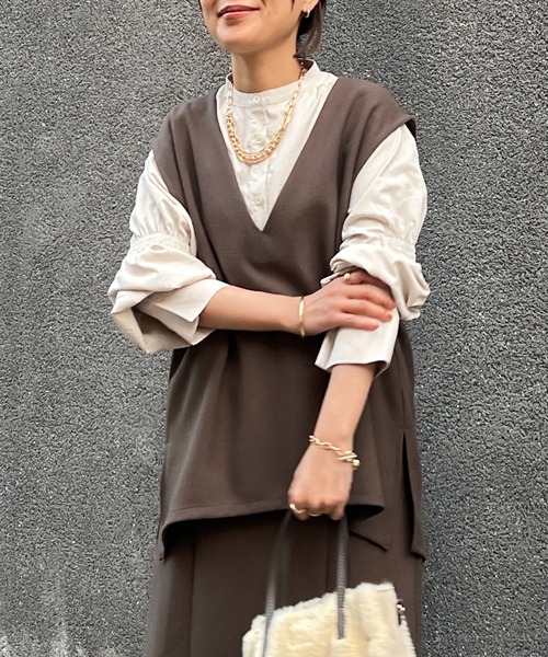 un dix cors（アンディコール）の「ドビー織裏毛ベスト（ベスト・レディース・モカ/ブラック/ベージュ・FREE）」の15枚目の写真