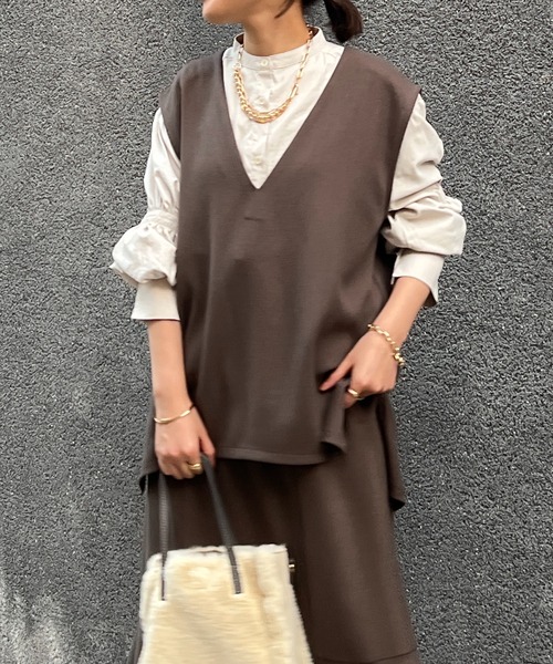 un dix cors（アンディコール）の「ドビー織裏毛ベスト（ベスト・レディース・モカ/ブラック/ベージュ・FREE）」の10枚目の写真