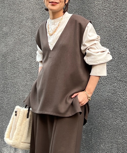 un dix cors（アンディコール）の「ドビー織裏毛ベスト（ベスト・レディース・モカ/ブラック/ベージュ・FREE）」の14枚目の写真