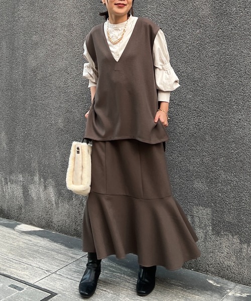 un dix cors（アンディコール）の「ドビー織裏毛ベスト（ベスト・レディース・モカ/ブラック/ベージュ・FREE）」の16枚目の写真