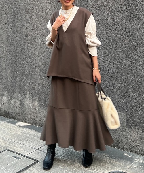 un dix cors（アンディコール）の「ドビー織裏毛ベスト（ベスト・レディース・モカ/ブラック/ベージュ・FREE）」の19枚目の写真