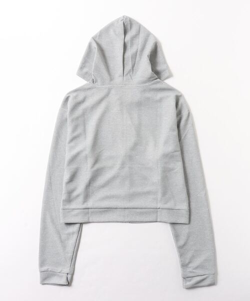 gossip！ロサンゼルス（ゴシップロサンゼルス）の「YUGA　フード付きショートトレーナー（パーカー・レディース・ライトグレー/ブラック・FREE）」の15枚目の写真