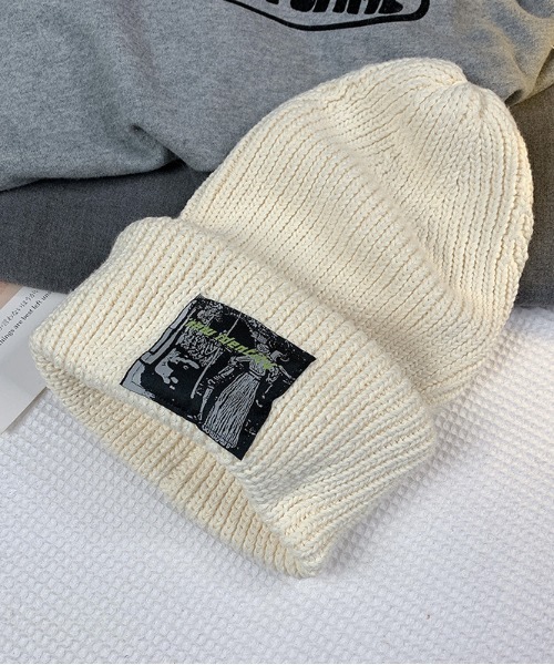 MGV(エムジーヴィー)の「ロゴワッペンリブ編みニット帽(ニットキャップ/ビーニー・メンズ・ブラック/オレンジ/ホワイト/グレー/グリーン・FREE)」の2枚目の写真