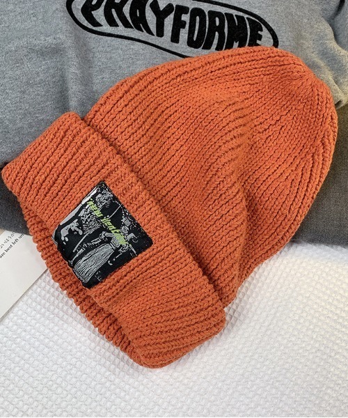 MGV(エムジーヴィー)の「ロゴワッペンリブ編みニット帽(ニットキャップ/ビーニー・メンズ・ブラック/オレンジ/ホワイト/グレー/グリーン・FREE)」の5枚目の写真