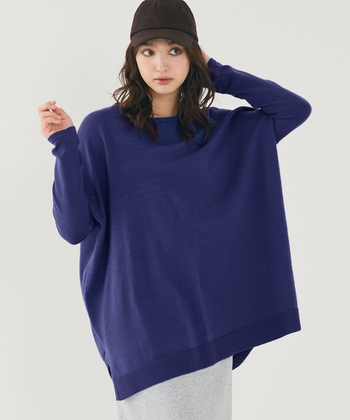 クルーネック テールカットニットチュニック（ニット/セーター）｜coca