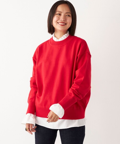 SHIPS Colors（シップス カラーズ）の「SHIPS Colors:〈手洗い可能〉スウェット ライク ニット◇（ニット/セーター・レディース・ブラック/レッド/ベージュ/ネイビー/オフホワイト/グレー・ONE SIZE）」の6枚目の写真