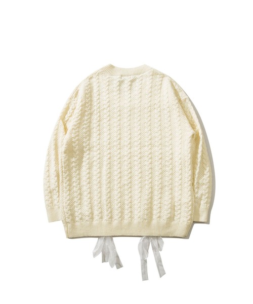 HOOK(フック)の「【HOOK】for girls ケーブル編みリボン通しデザインニット (AW)(ニット/セーター・レディース・ライトベージュ/グレー・S/M/L/XL)」の5枚目の写真