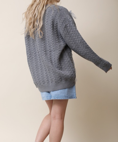 HOOK(フック)の「【HOOK】for girls ケーブル編みリボン通しデザインニット (AW)(ニット/セーター・レディース・ライトベージュ/グレー・S/M/L/XL)」の19枚目の写真