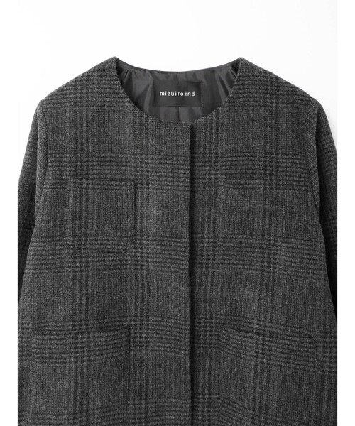 mizuiro ind　チェック柄ロングコート　サイズフリー　ウール混紡 mizuiro ind チェック柄ロングコート サイズフリー ウール混紡