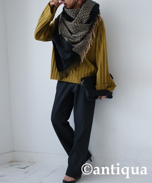 antiqua（アンティカ）の「ヘリンボーン柄マフラー（マフラー・レディース・ブラック・FREE）」の9枚目の写真