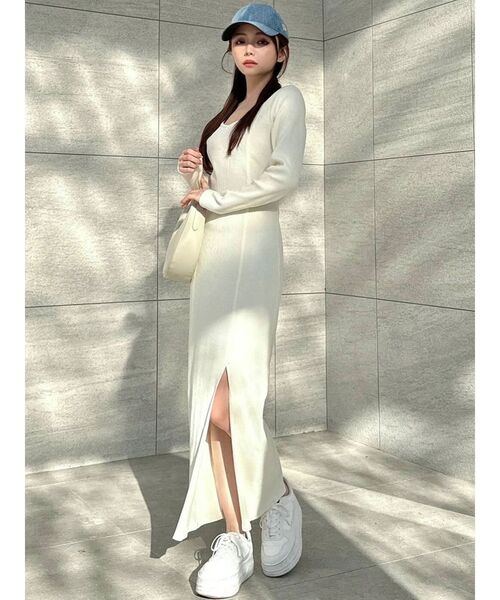 RESEXXY（リゼクシー）の「バックオープンテレコワンピース（ワンピース・レディース・オレンジ/ホワイト/グレー/ブラック・FREE）」の7枚目の写真