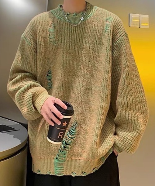 ALL RUNS(オールランズ)の「Damege bleaching Knit/ダメージブリーチングニット Y2K(ニット/セーター・メンズ・ライトグリーン/ローズ/グレー・L/XL/XXL)」の18枚目の写真
