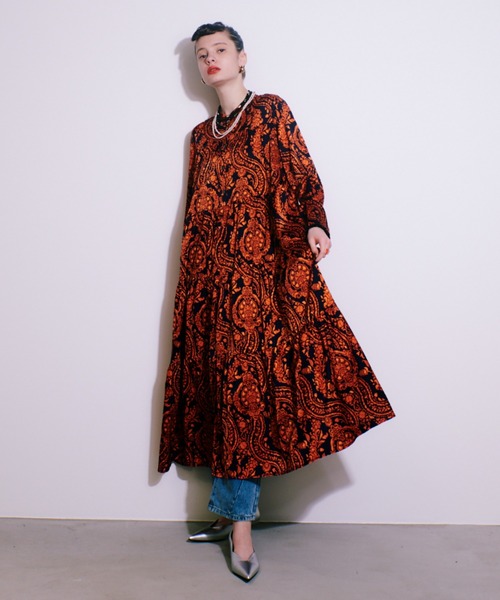 ダマスクプリントティアードワンピース（ワンピース）｜manana suerte